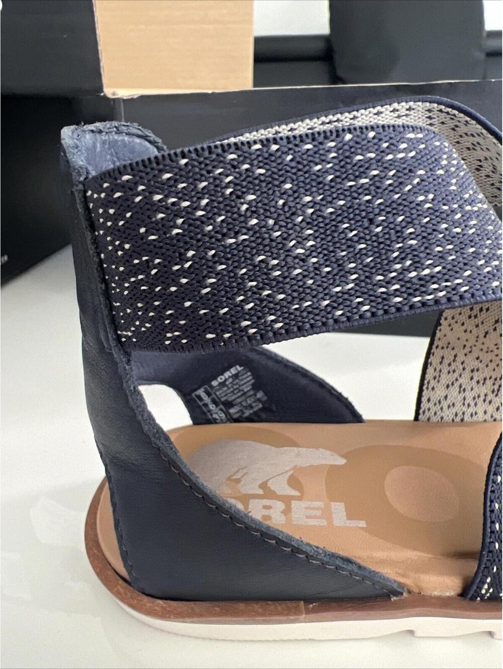 $89 SOREL Women's Ella II Leather Sandals, Nocturnal Blue Multiple Size 11 - Picture 2 of 10